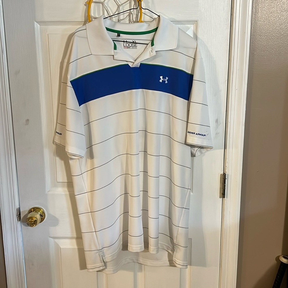 Underarmour White/Blue Polo (Heat Gear)